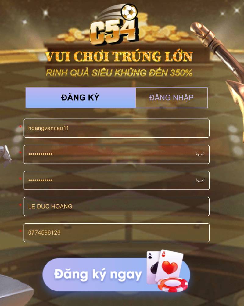Bước 2: Nhấn vào nút “Đăng ký” và điền thông tin