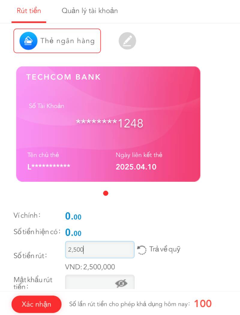 Bước 4: Nhập số tiền và xác nhận giao dịch